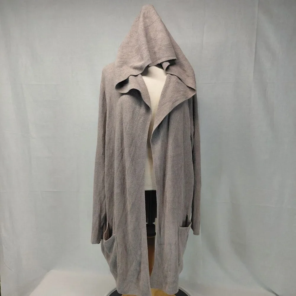 Barefoot Dreams CozyChic Ultra Lite taupe hooded open front cardigan SZ 3XL - Picture 2 of 11